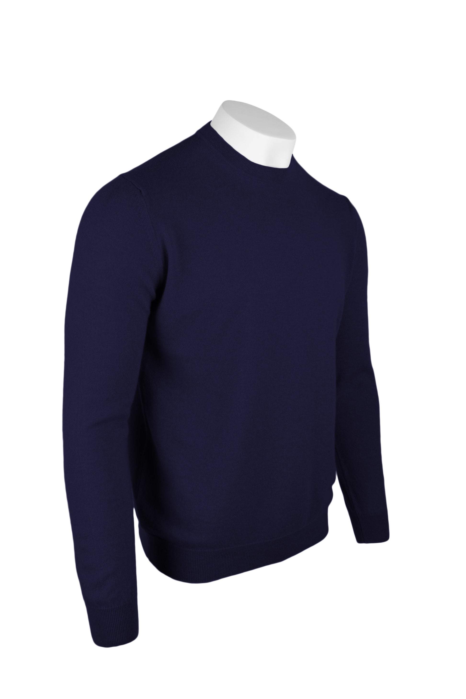 Dark Navy - Front Side | Men's Knitted Classic Crew Neck Cashmere Sweater