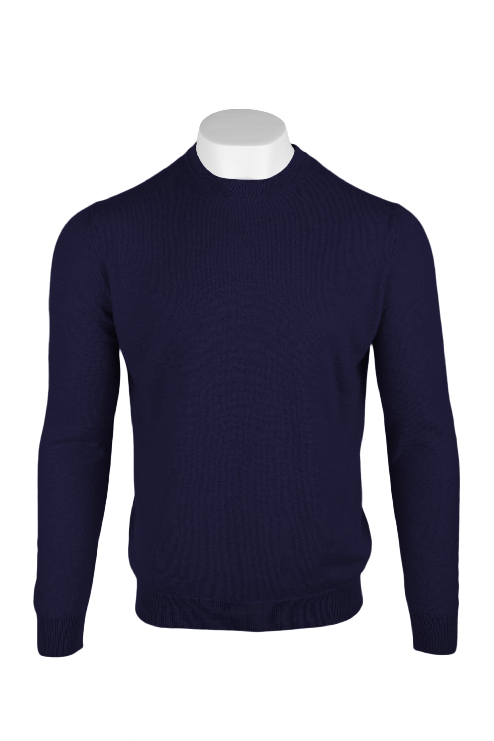 Dark Navy - Front | Men's Knitted Classic Crew Neck Cashmere Sweater