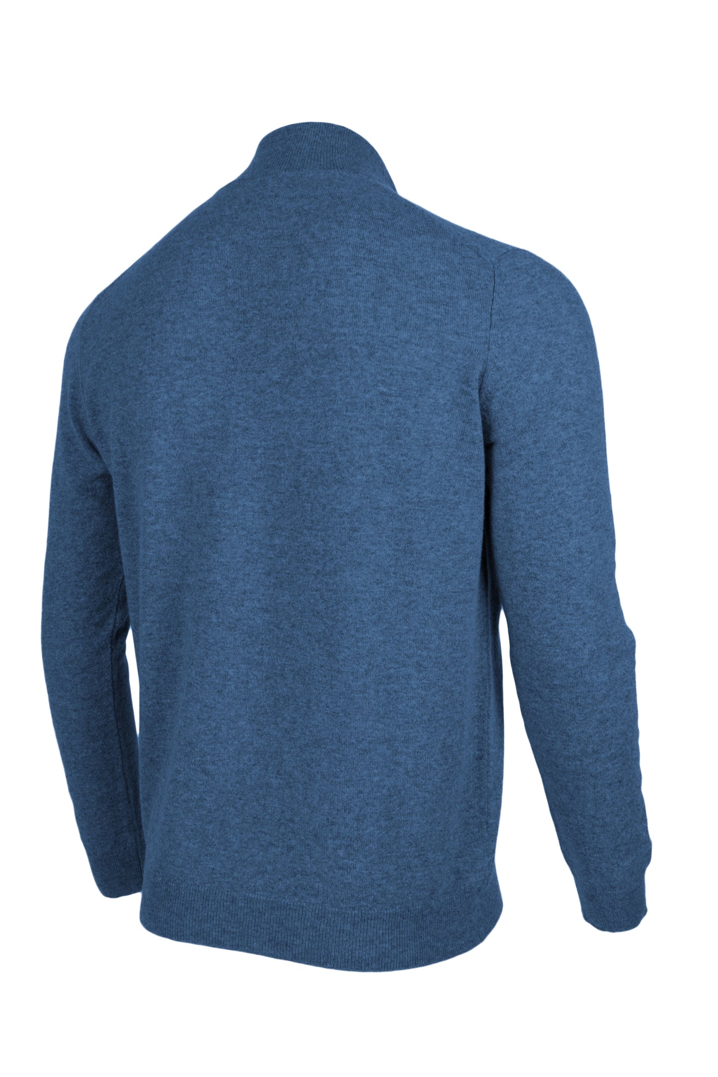 Denim Blue - Back Side | Men's Knitted Classic Cashmere Zip Neck Sweater