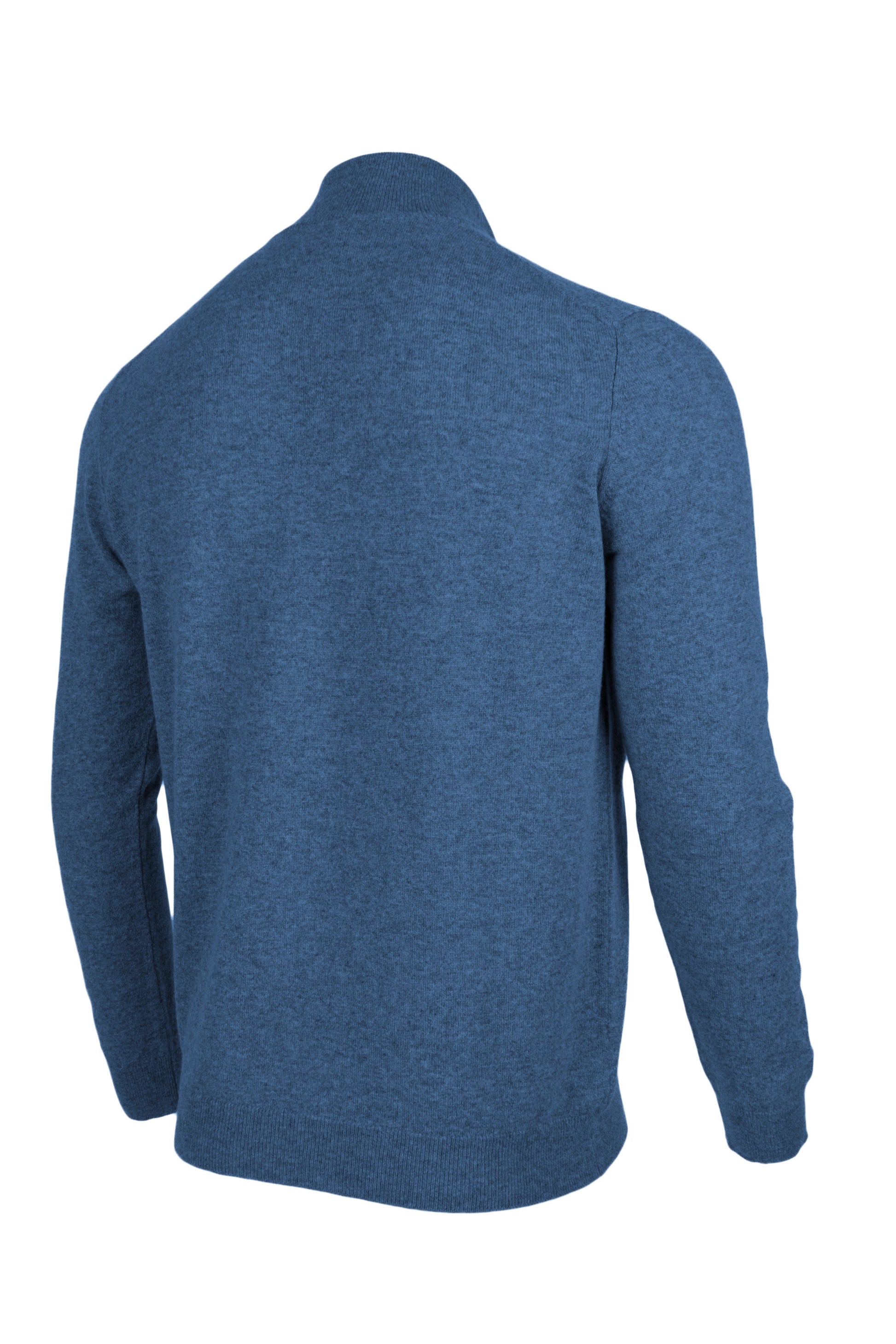 Denim Blue - Back Side | Men's Knitted Classic Cashmere Zip Neck Sweater
