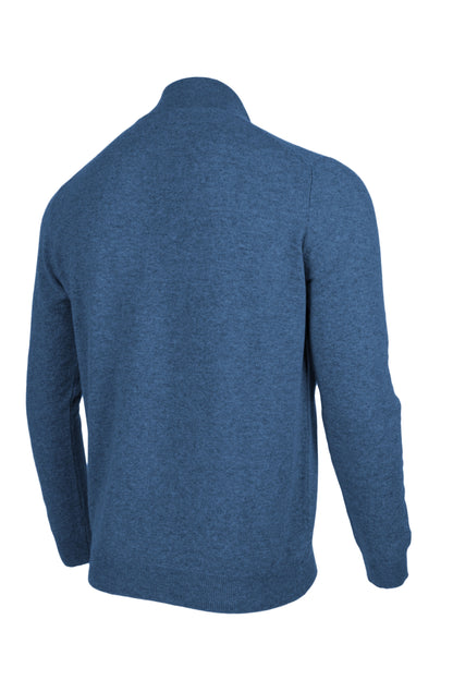 Denim Blue - Back Side | Men's Knitted Classic Cashmere Zip Neck Sweater