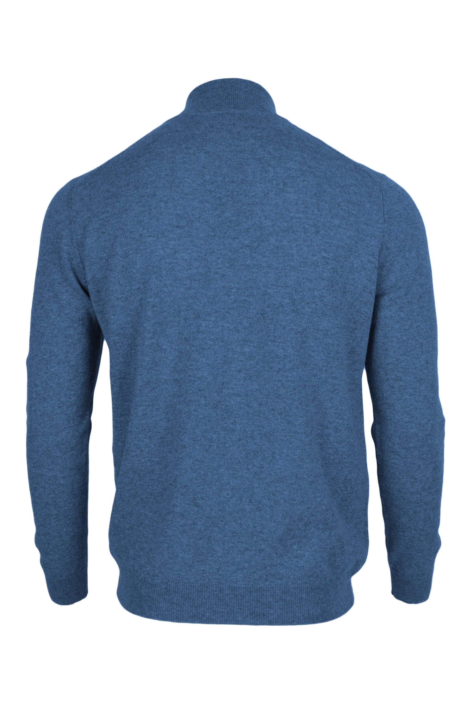 Denim Blue - Back | Men's Knitted Classic Cashmere Zip Neck Sweater
