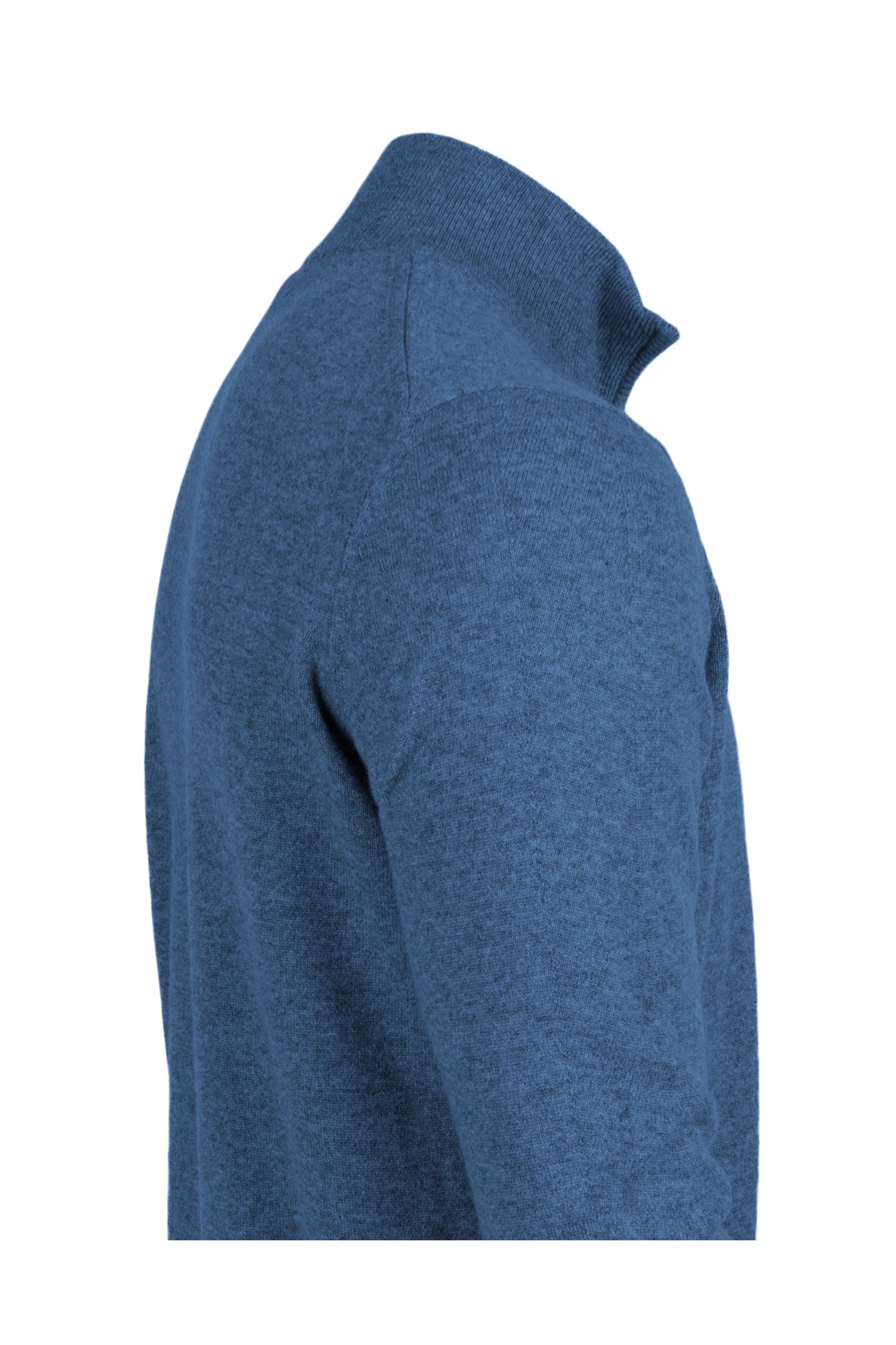 Denim Blue - Side | Men's Knitted Classic Cashmere Zip Neck Sweater