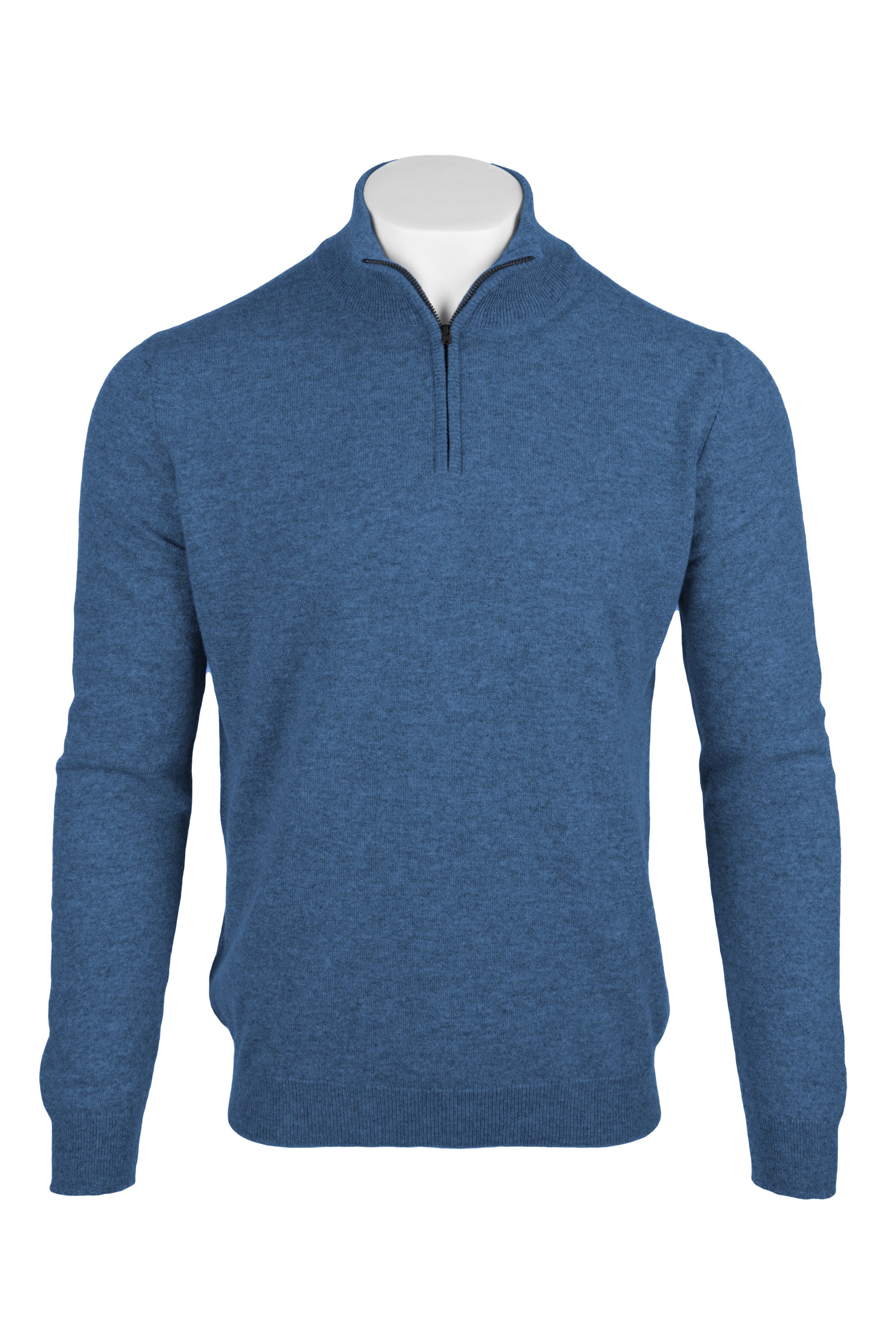 Denim Blue - Front | Men's Knitted Classic Cashmere Zip Neck Sweater