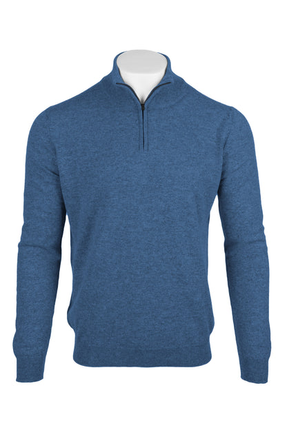 Denim Blue - Front | Men's Knitted Classic Cashmere Zip Neck Sweater