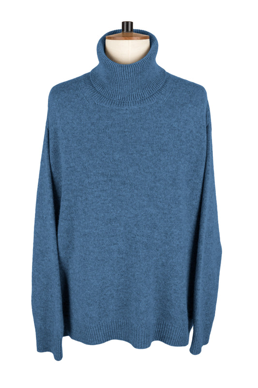 Denim Blue - Front | Women's Knitted Roll Neck Cashmere Sweater