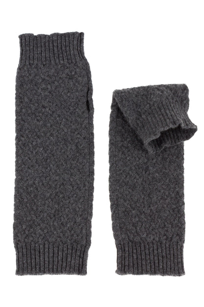 Mid grey knitted stag cable cashmere wrist warmers