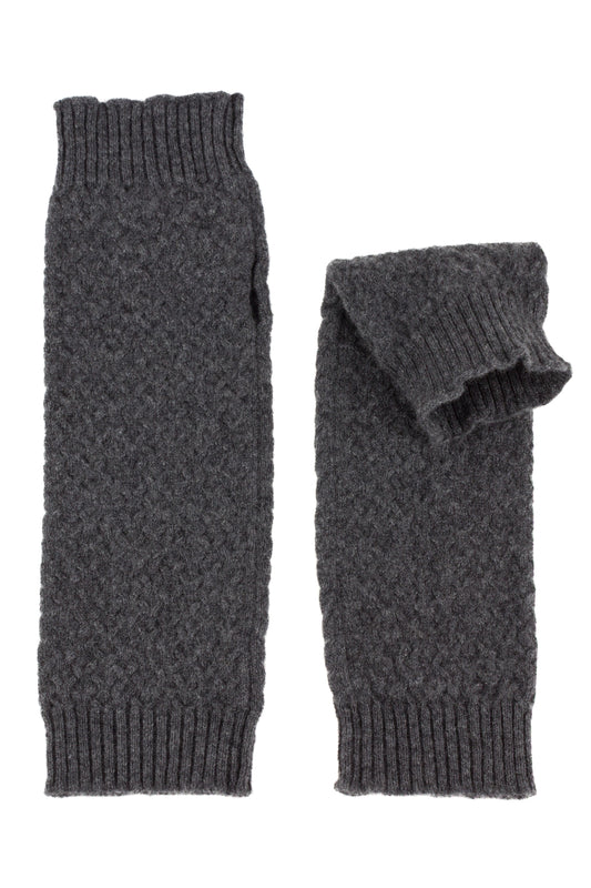 Mid grey knitted stag cable cashmere wrist warmers