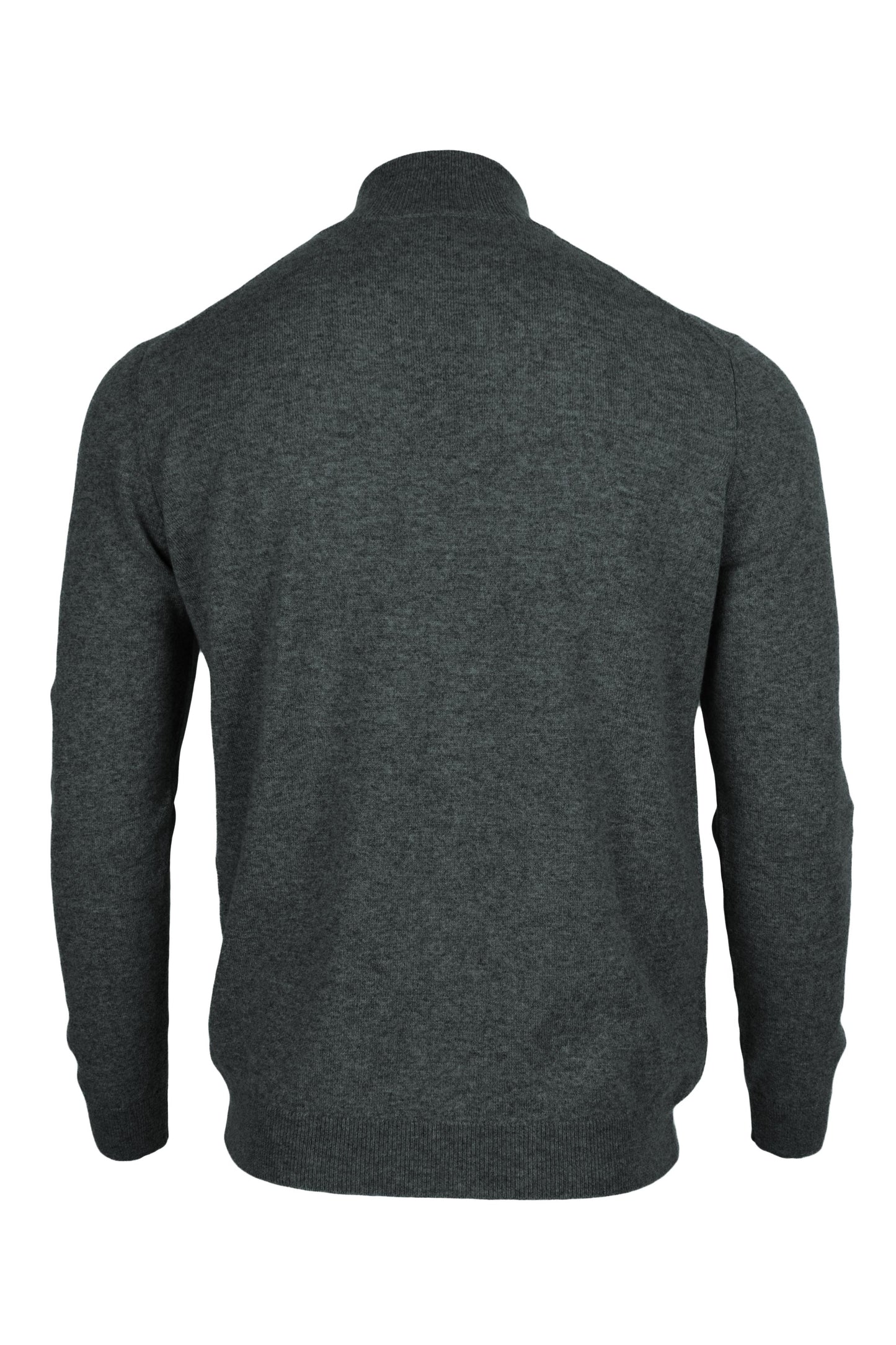 Derby Grey - Back | Men's Knitted Classic Cashmere Zip Neck Sweater