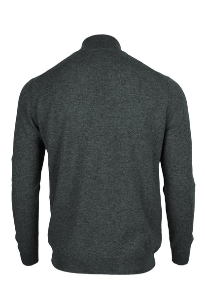 Derby Grey - Back | Men's Knitted Classic Cashmere Zip Neck Sweater