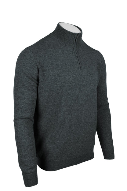 Derby Grey - Front Side Zipped | Men's Knitted Classic Cashmere Zip Neck Sweater