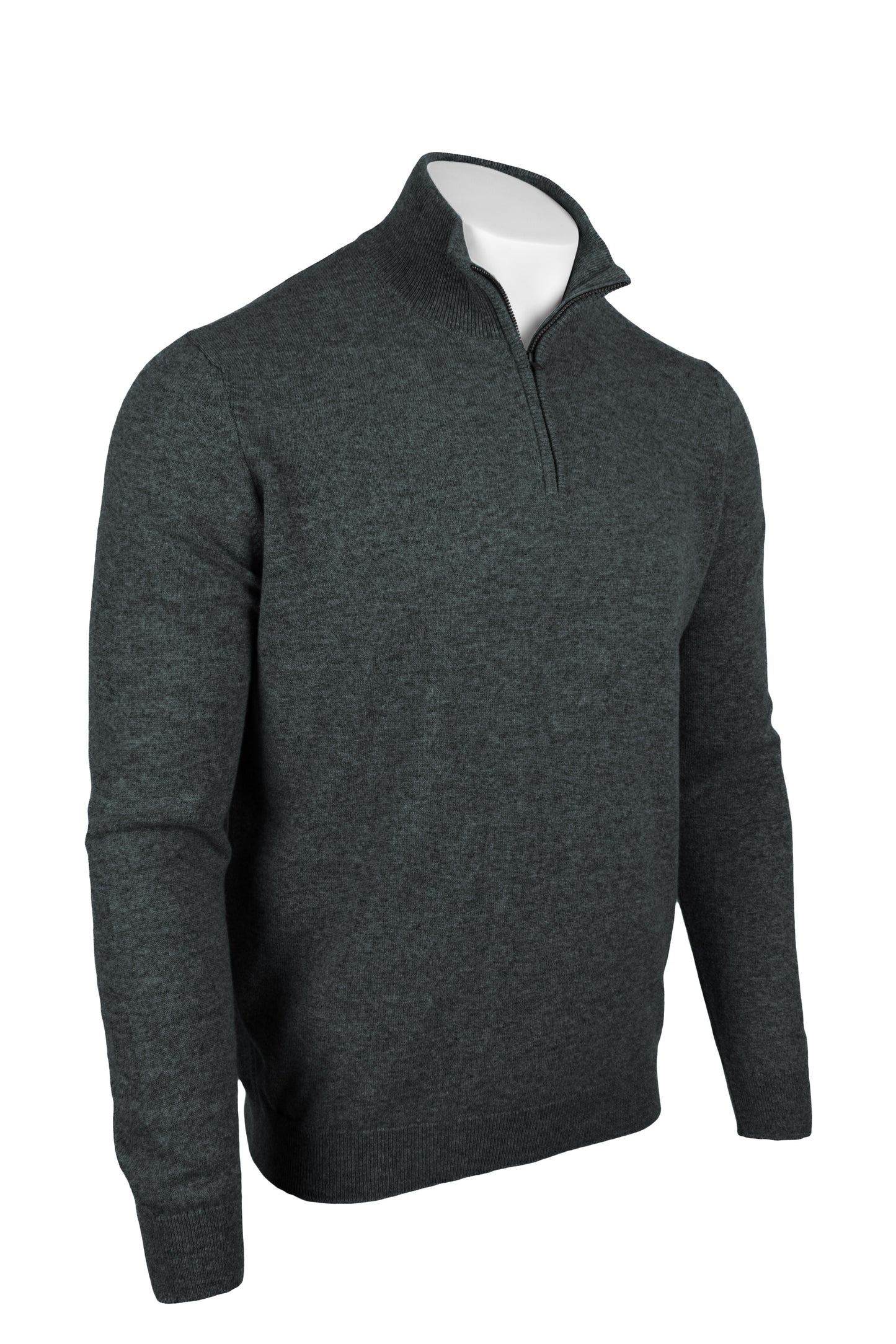 Derby Grey - Front Side | Men's Knitted Classic Cashmere Zip Neck Sweater