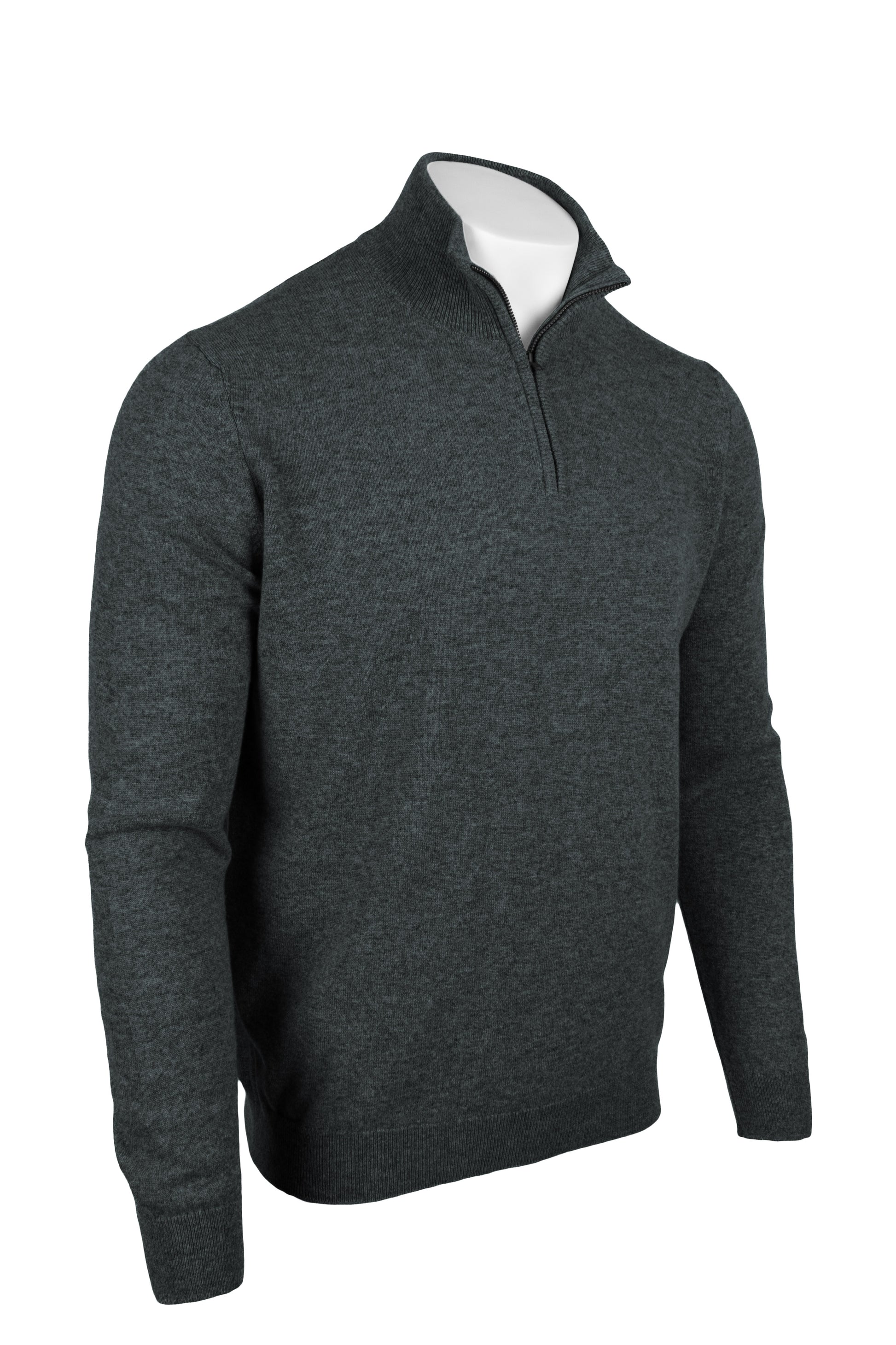 Derby Grey - Front Side | Men's Knitted Classic Cashmere Zip Neck Sweater