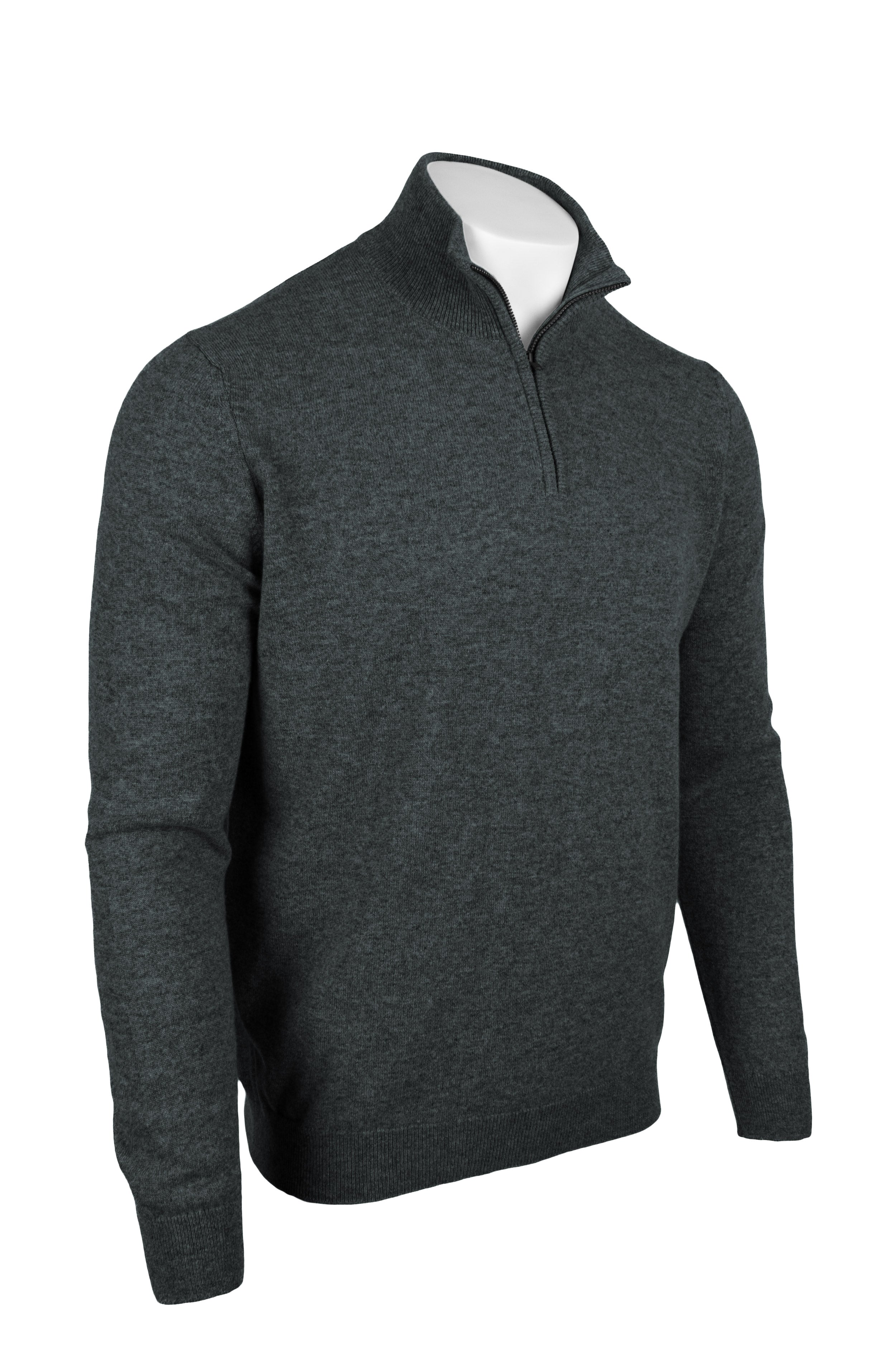 Derby Grey - Front Side | Men's Knitted Classic Cashmere Zip Neck Sweater
