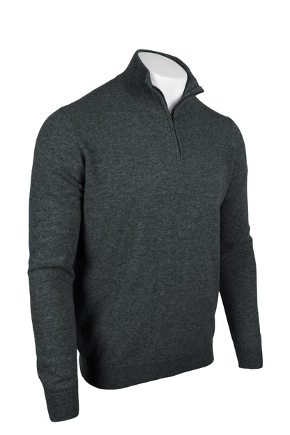 Derby Grey - Front Side | Men's Knitted Classic Cashmere Zip Neck Sweater