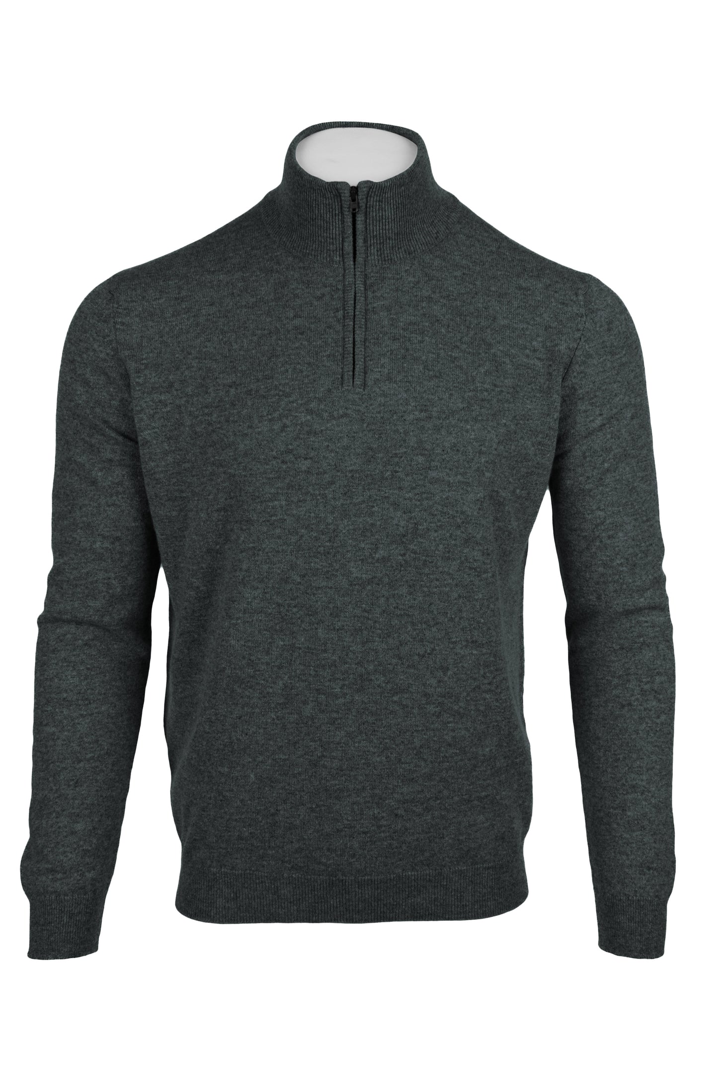 Derby Grey - Front Zipped | Men's Knitted Classic Cashmere Zip Neck Sweater
