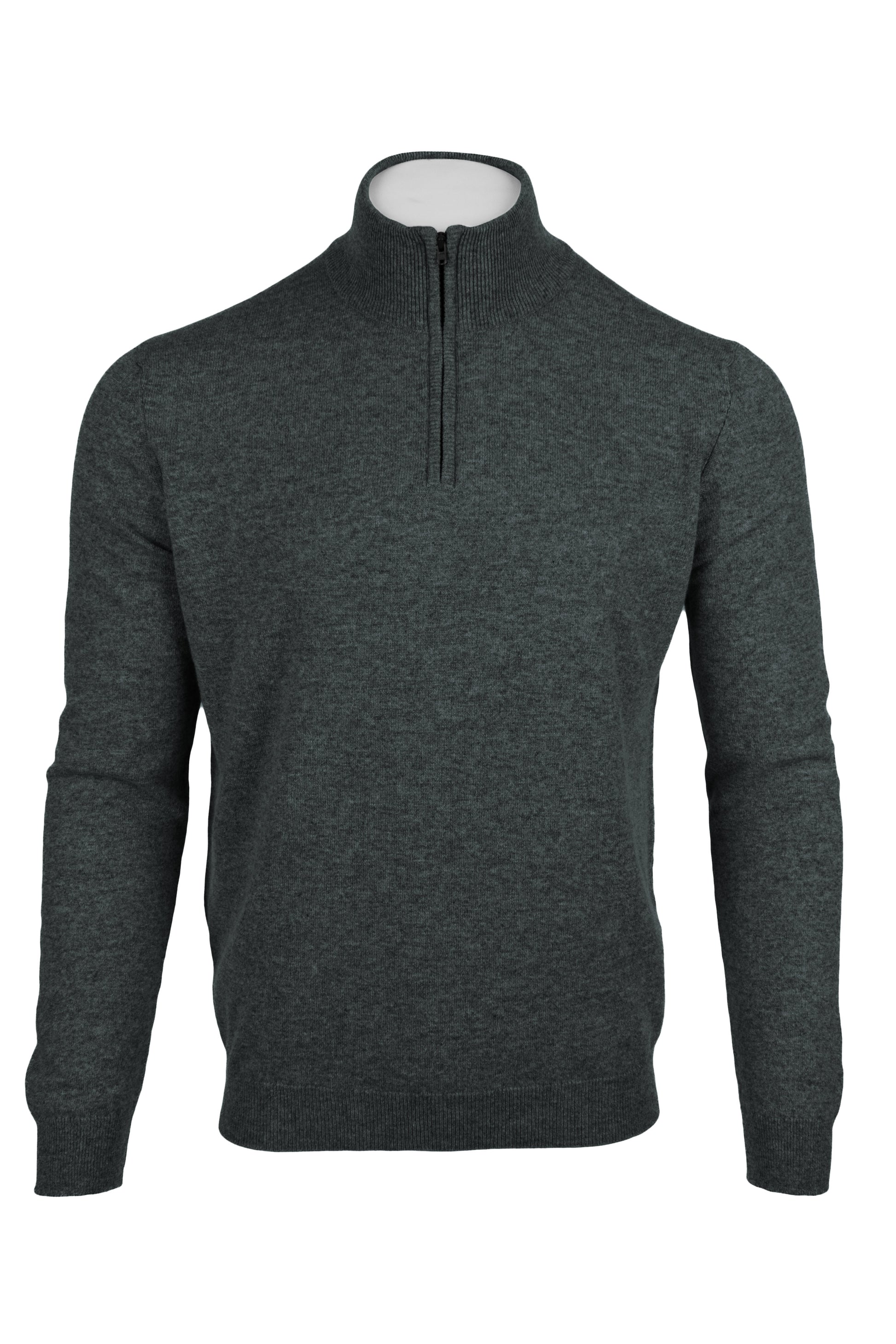 Derby Grey - Front Zipped | Men's Knitted Classic Cashmere Zip Neck Sweater