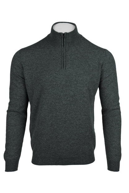 Derby Grey - Front Zipped | Men's Knitted Classic Cashmere Zip Neck Sweater