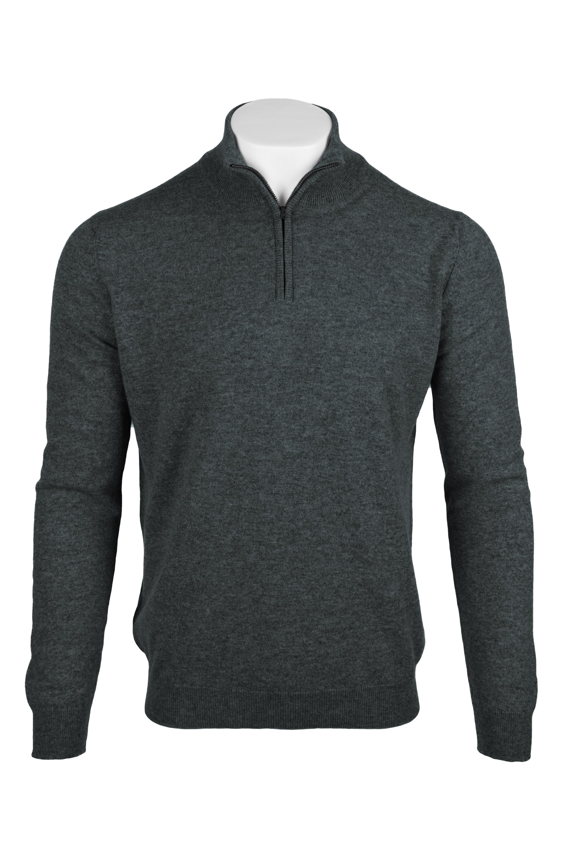 Derby Grey - Front | Men's Knitted Classic Cashmere Zip Neck Sweater