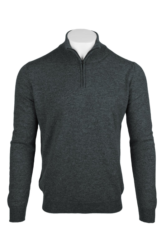 Derby Grey - Front | Men's Knitted Classic Cashmere Zip Neck Sweater