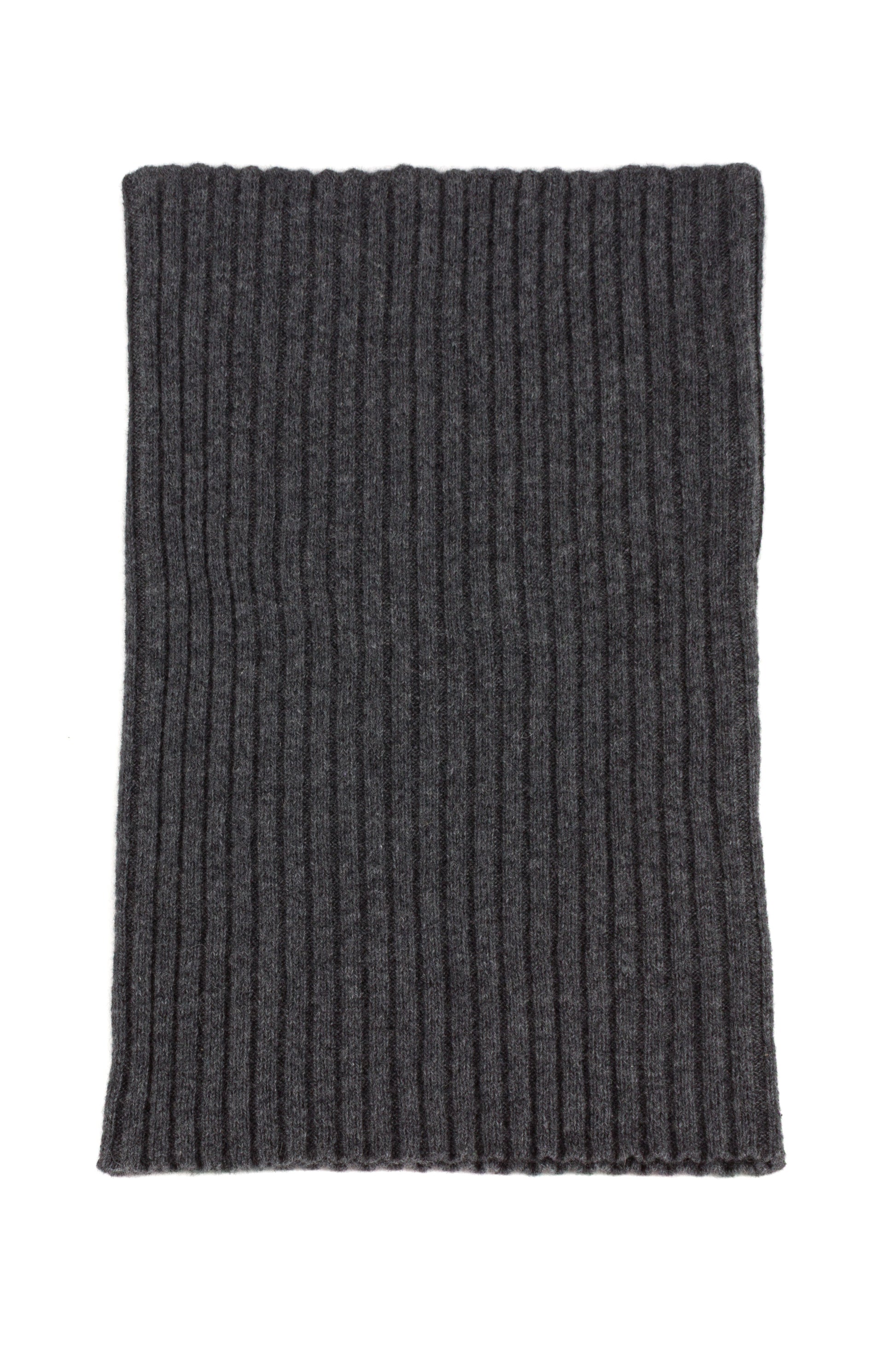 Mid grey knitted ribbed cashmere snood scarf, made in Scotland by Love Cashmere