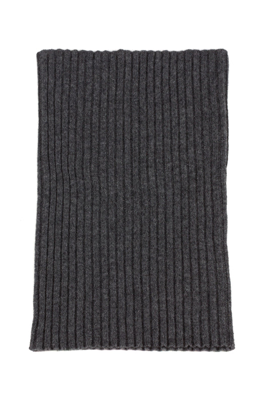 Mid grey knitted ribbed cashmere snood scarf, made in Scotland by Love Cashmere
