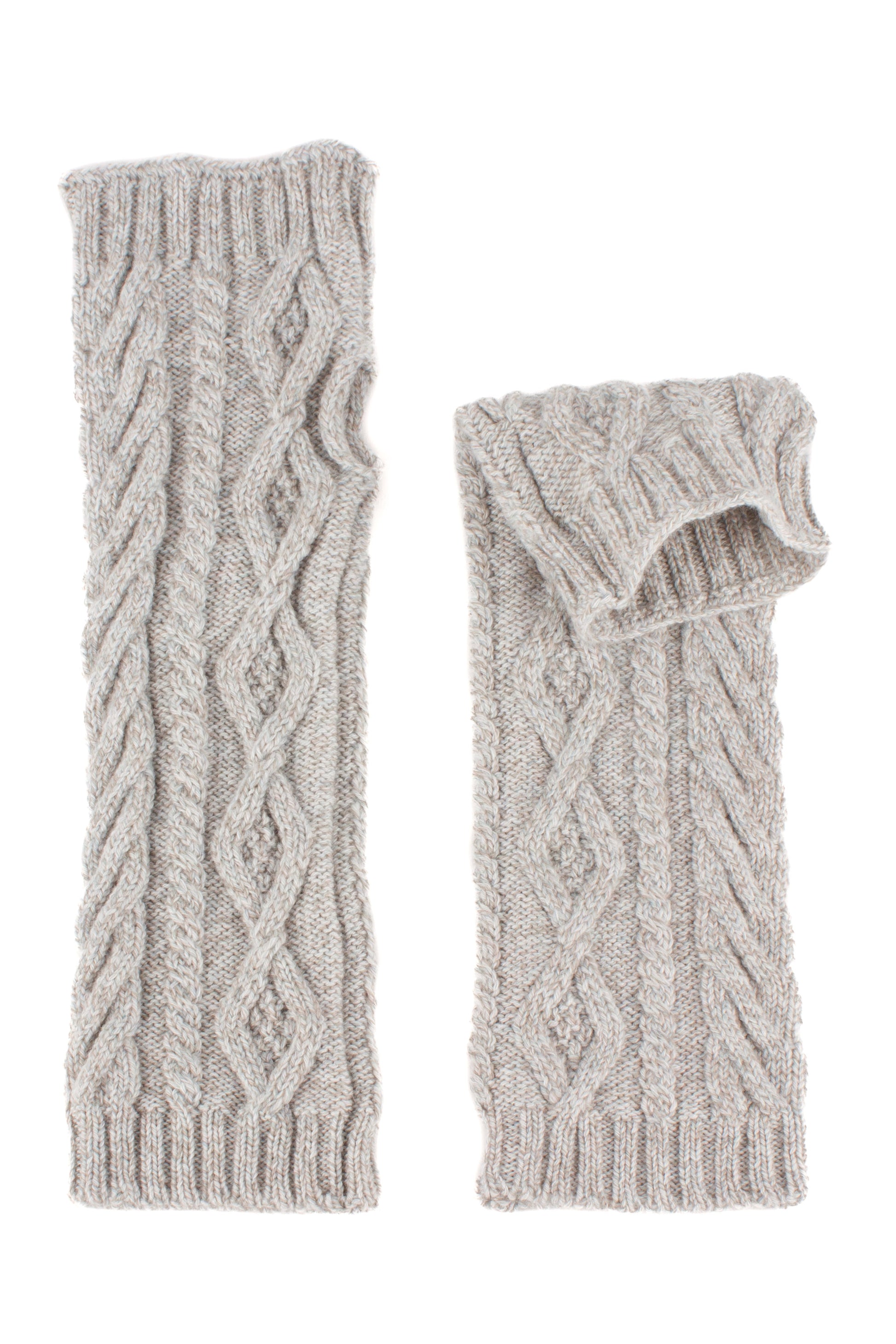 Grey aran cable knit cashmere arm warmers