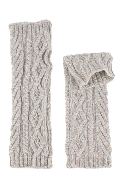 Grey aran cable knit cashmere arm warmers