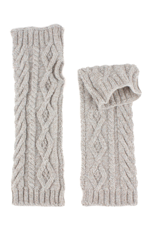 Grey aran cable knit cashmere arm warmers