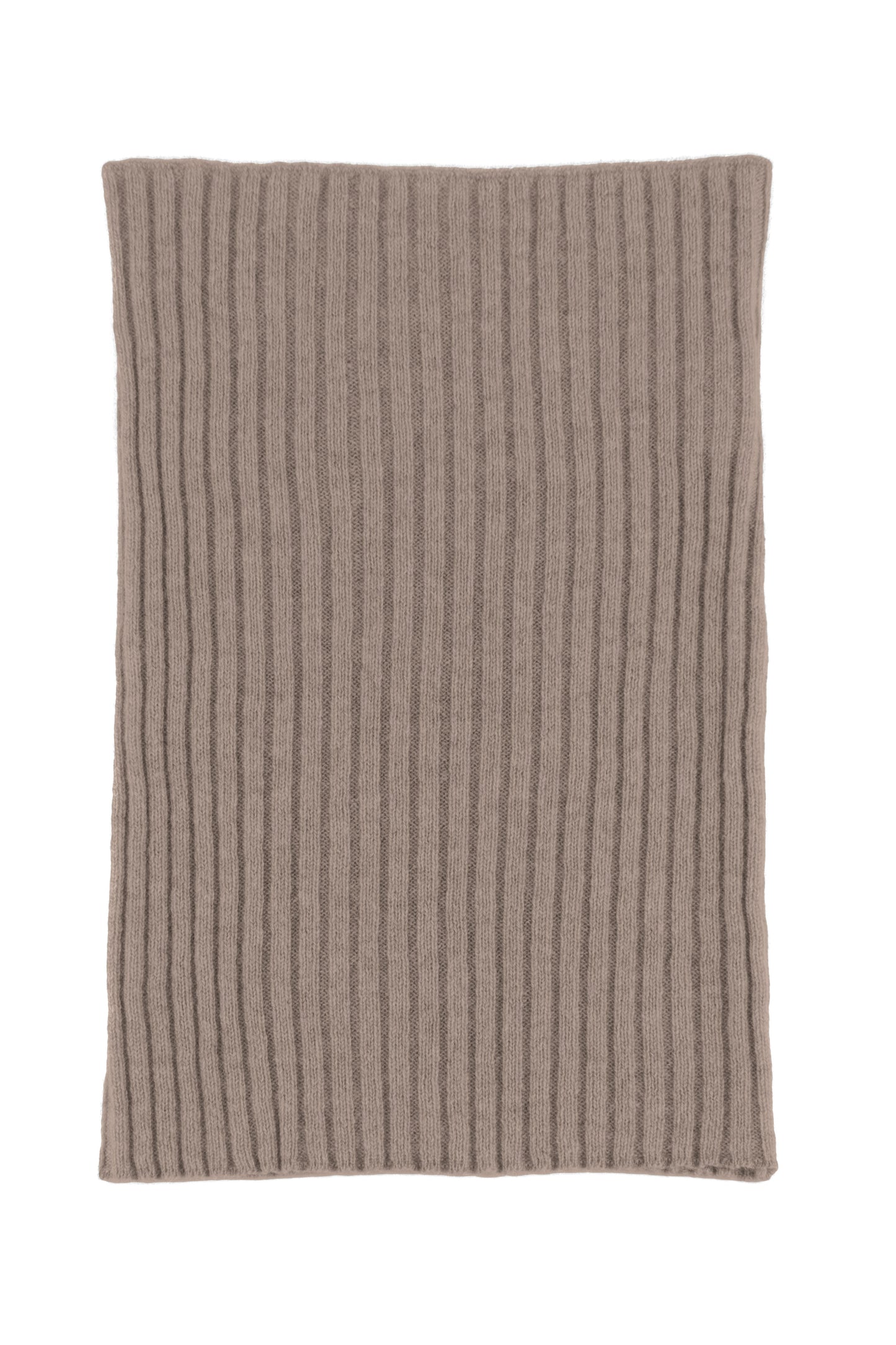 Beige knitted ribbed cashmere snood scarf, made in Scotland by Love Cashmere