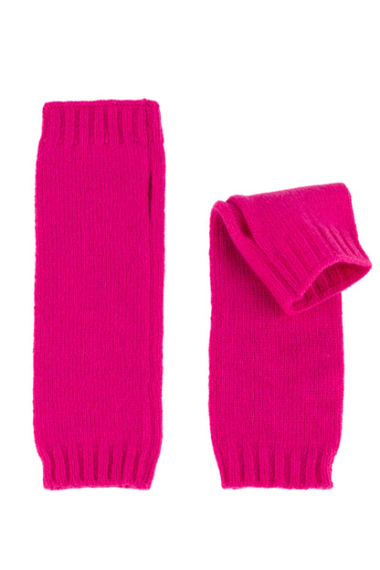 Fuchsia pink knitted cashmere wrist warmers, made in Scotland by Love Cashmere
