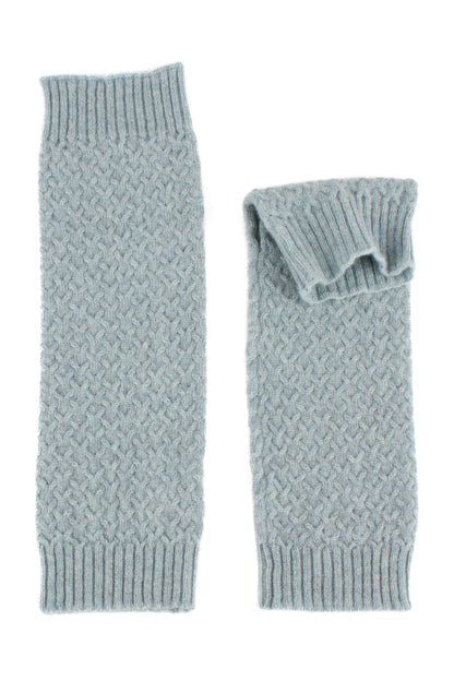 Silver grey knitted staghorn cable cashmere arm warmers