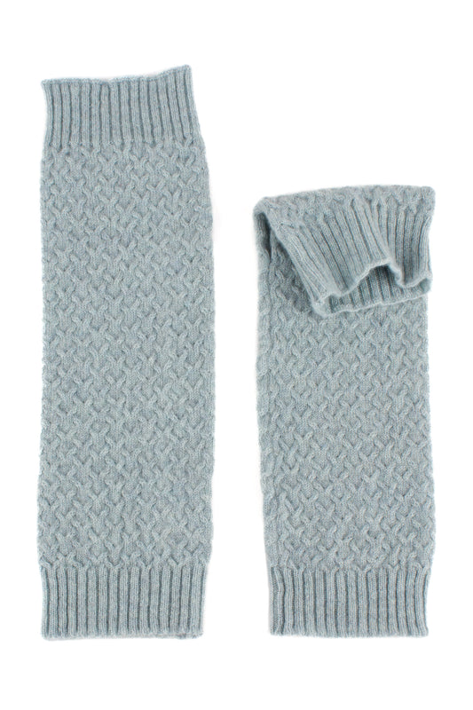 Silver grey knitted staghorn cable cashmere arm warmers