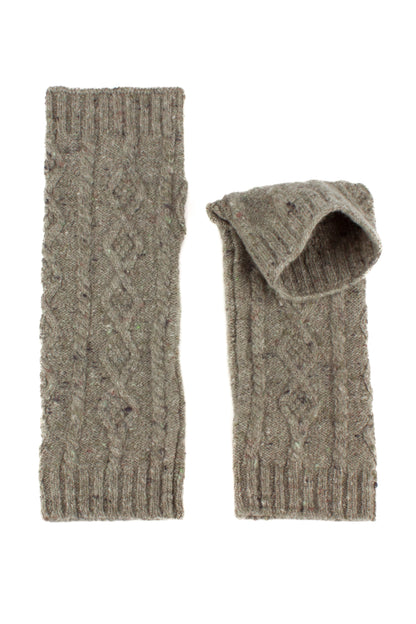 Light green knitted cashmere tweed arm warmers