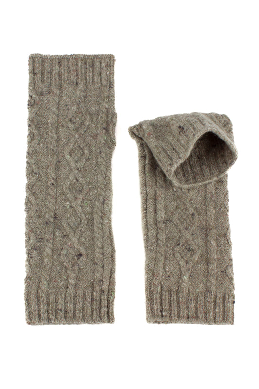 Light green knitted cashmere tweed arm warmers