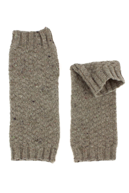 Light green moss stitch cashmere tweed wrist warmers