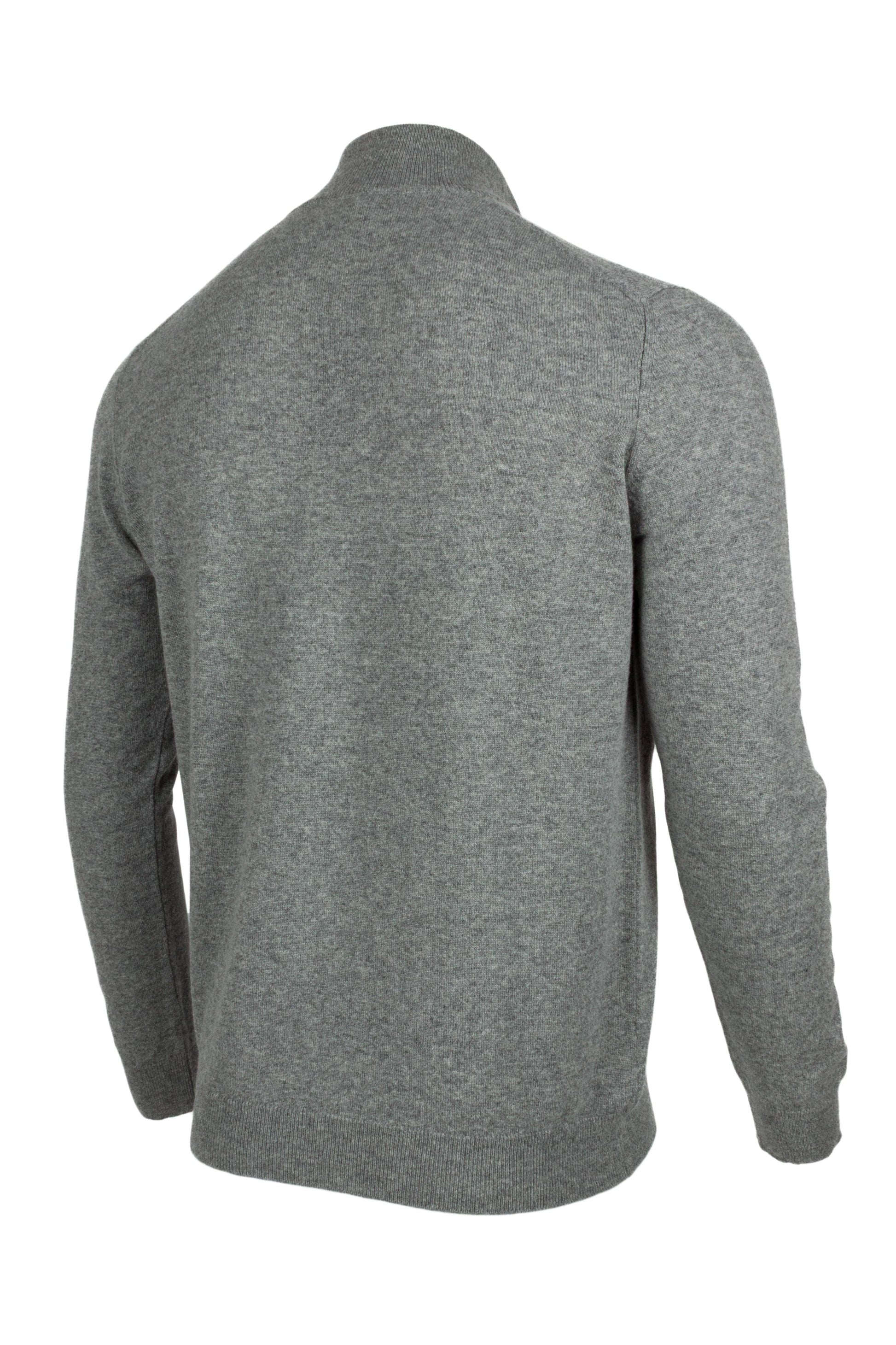 Light Grey - Back Side | Men's Knitted Classic Cashmere Zip Neck Sweater