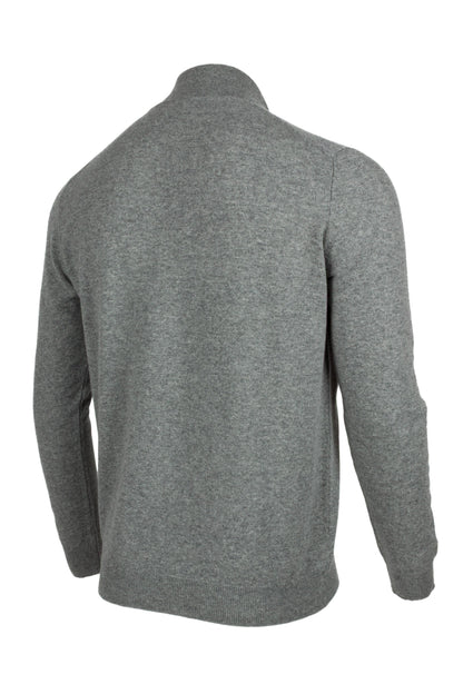 Light Grey - Back Side | Men's Knitted Classic Cashmere Zip Neck Sweater