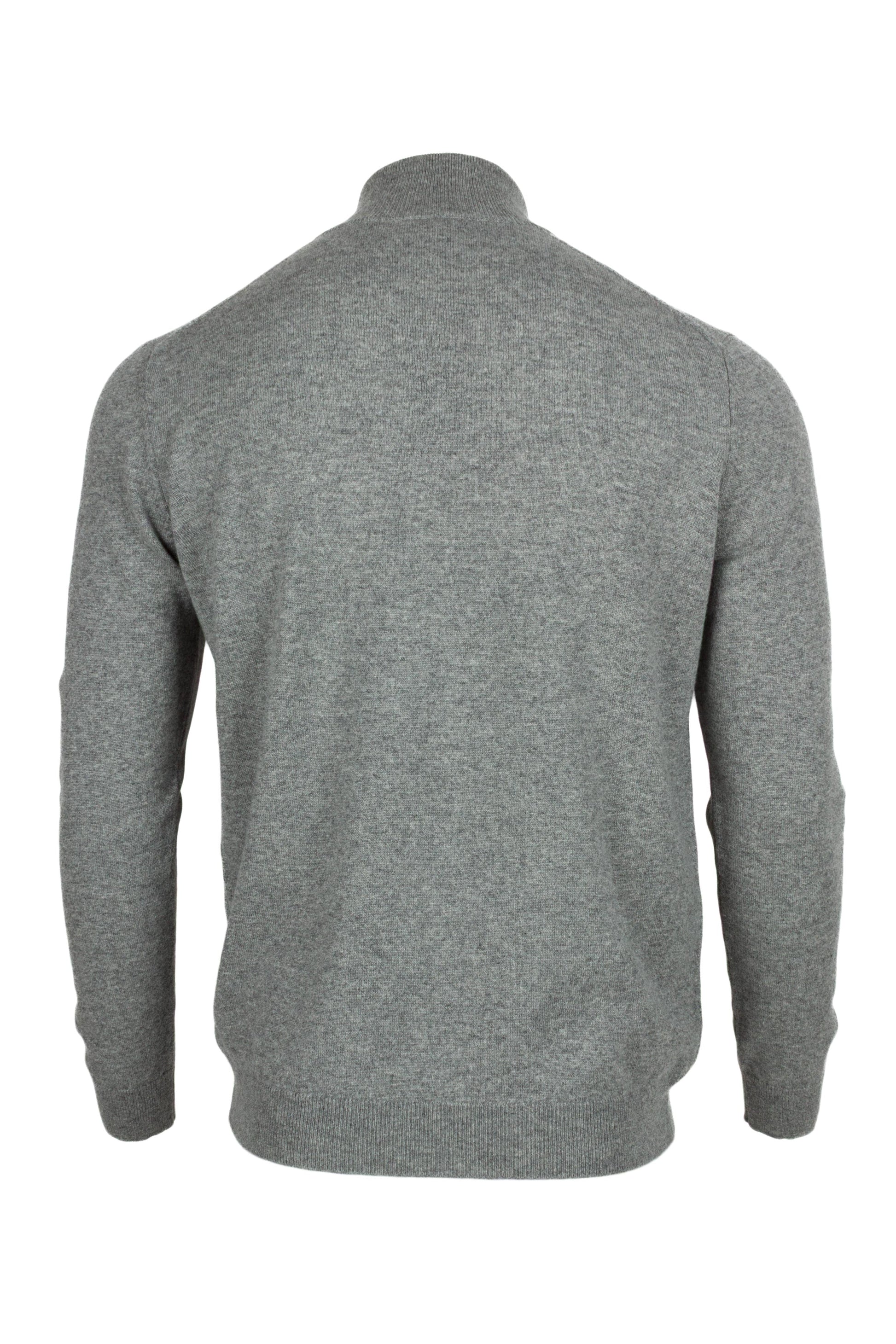Light Grey - Back | Men's Knitted Classic Cashmere Zip Neck Sweater