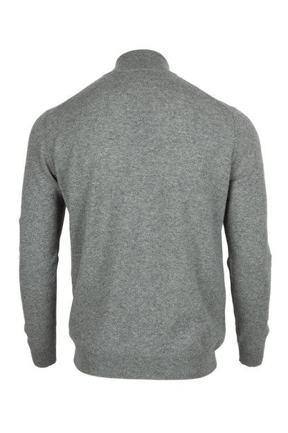 Light Grey - Back | Men's Knitted Classic Cashmere Zip Neck Sweater
