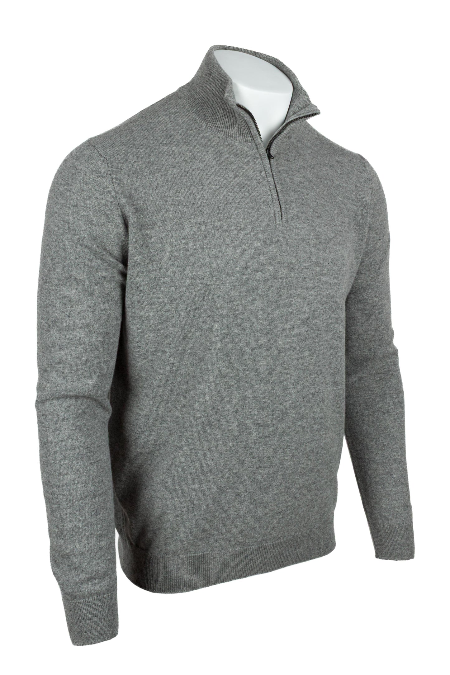 Light Grey - Front Side | Men's Knitted Classic Cashmere Zip Neck Sweater