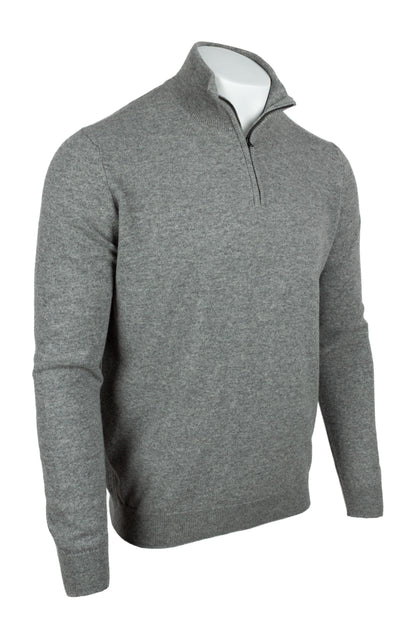 Light Grey - Front Side | Men's Knitted Classic Cashmere Zip Neck Sweater