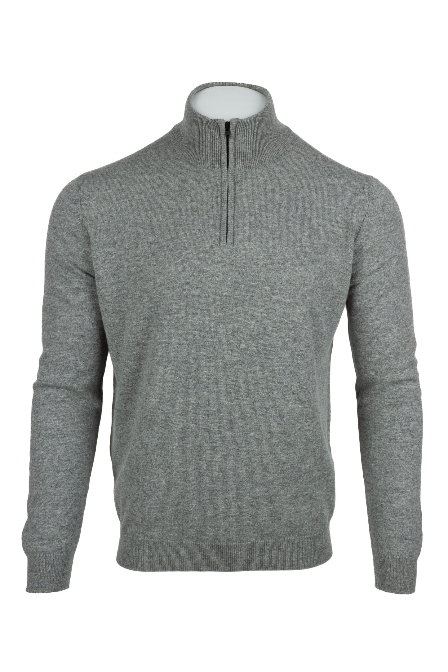 Light Grey - Front Zipped | Men's Knitted Classic Cashmere Zip Neck Sweater