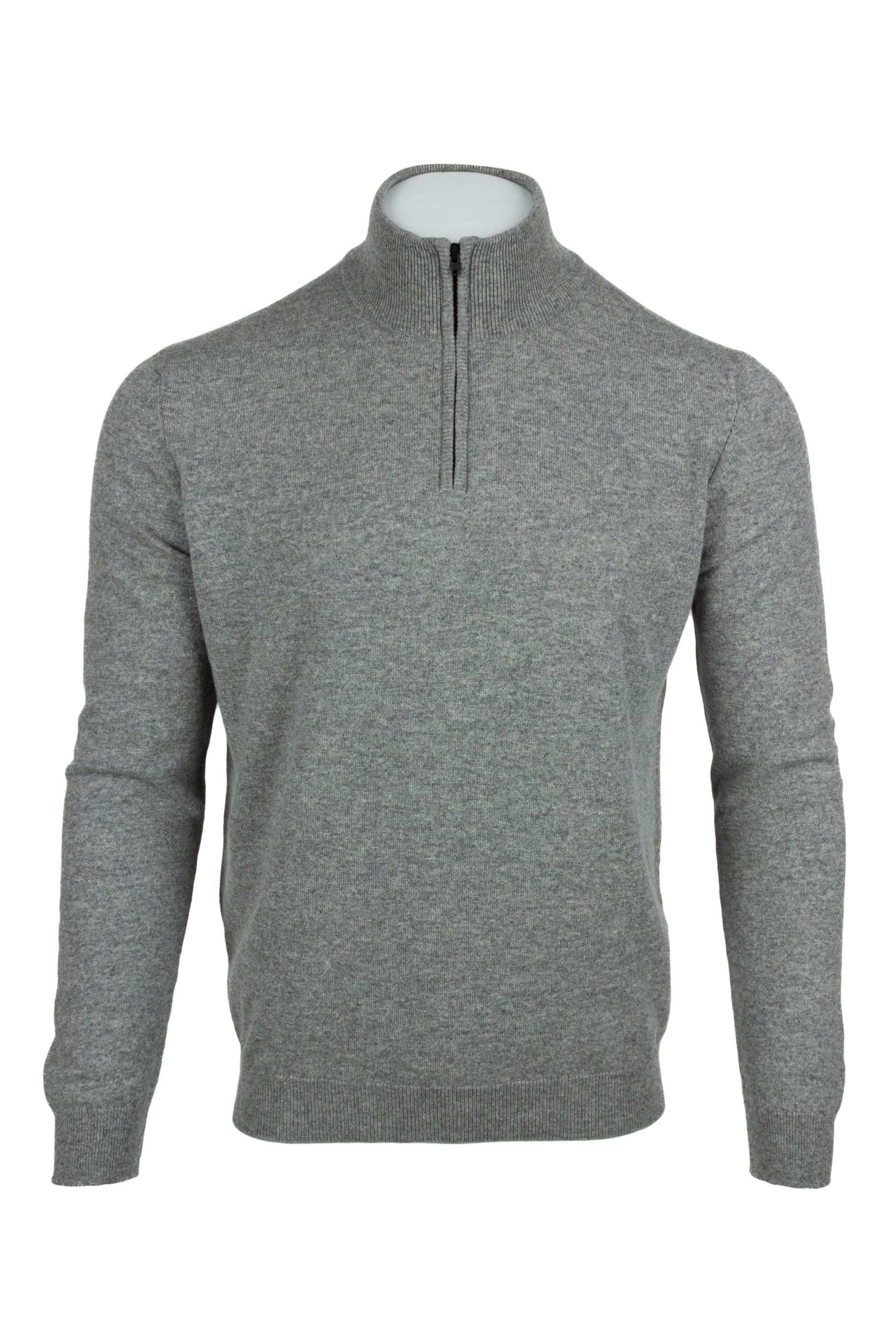 Light Grey - Front Zipped | Men's Knitted Classic Cashmere Zip Neck Sweater