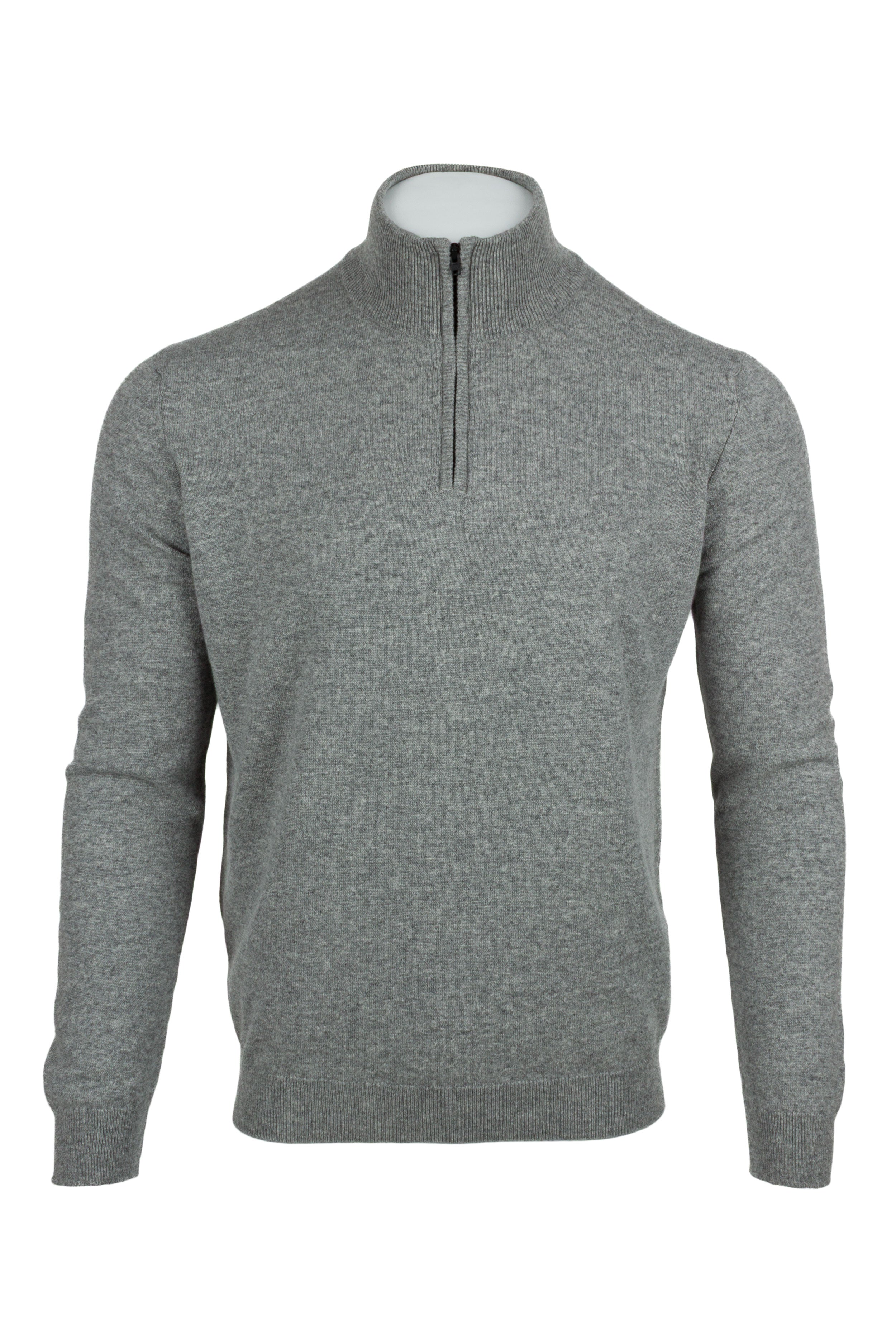 Light Grey - Front Zipped | Men's Knitted Classic Cashmere Zip Neck Sweater