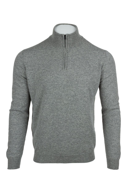 Light Grey - Front Zipped | Men's Knitted Classic Cashmere Zip Neck Sweater