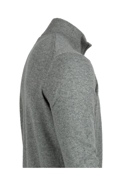 Light Grey - Side | Men's Knitted Classic Cashmere Zip Neck Sweater