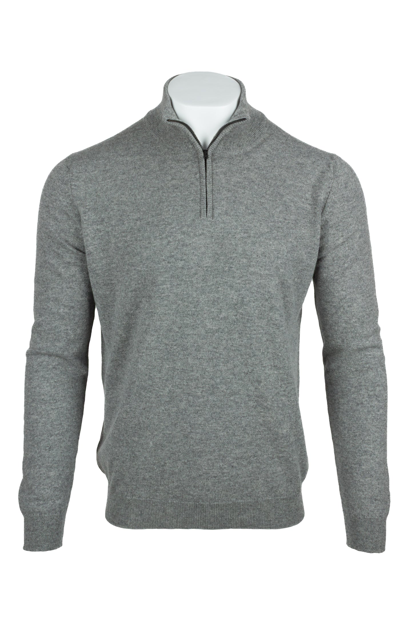 Light Grey - Front | Men's Knitted Classic Cashmere Zip Neck Sweater