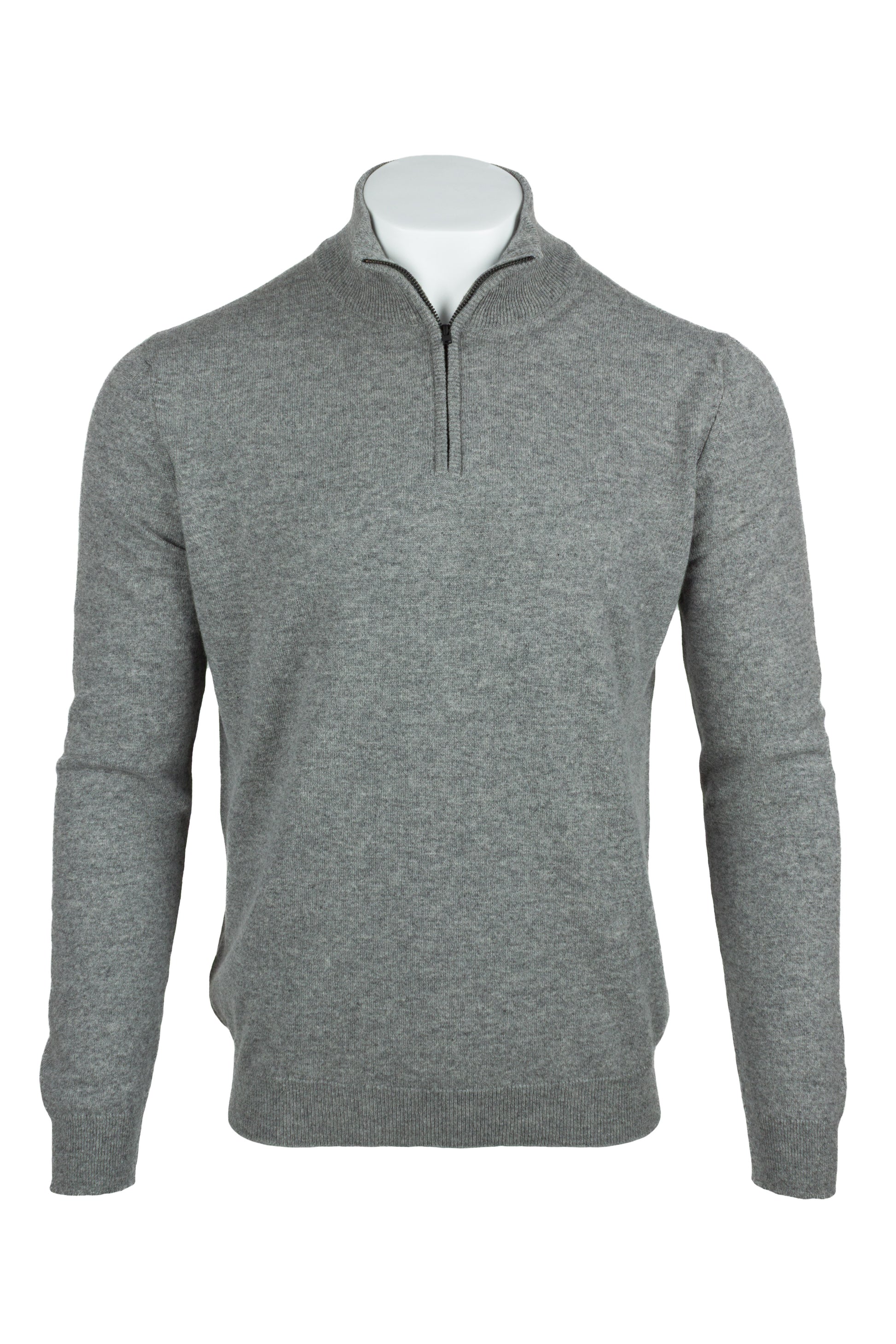 Light Grey - Front | Men's Knitted Classic Cashmere Zip Neck Sweater