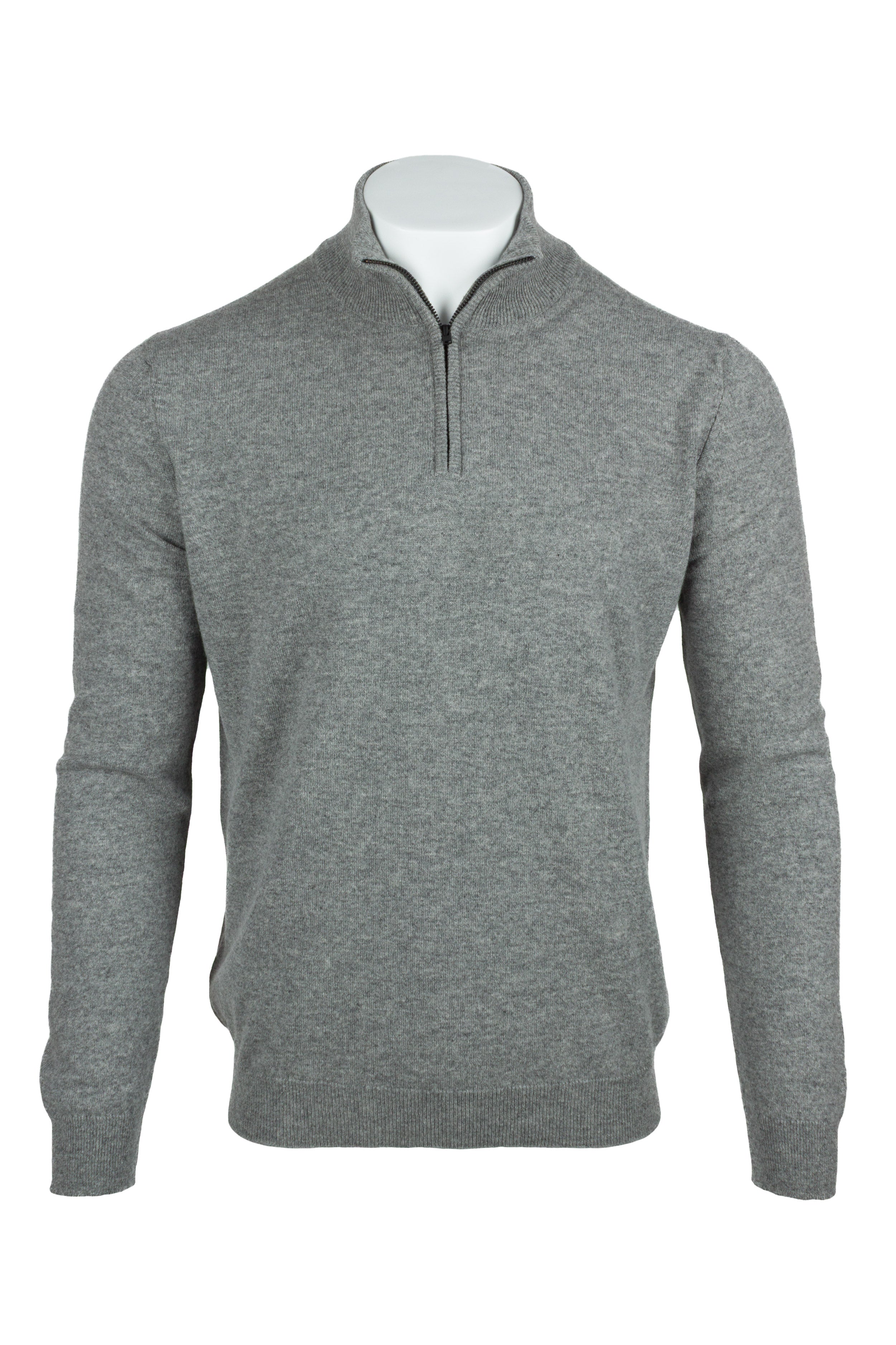 Light Grey - Front | Men's Knitted Classic Cashmere Zip Neck Sweater